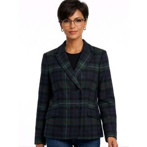 Talbots Classic Brushed Wool Plaid Double-Breasted  Blazer Size 12 P
